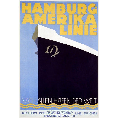 Hamburg Amerika Linie Black Modern Wood Framed Art Print by Vintage Apple Collection