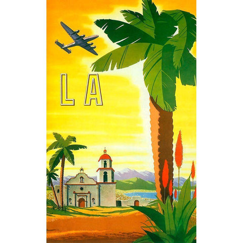 La Palm Tree Gold Ornate Wood Framed Art Print with Double Matting by Vintage Apple Collection