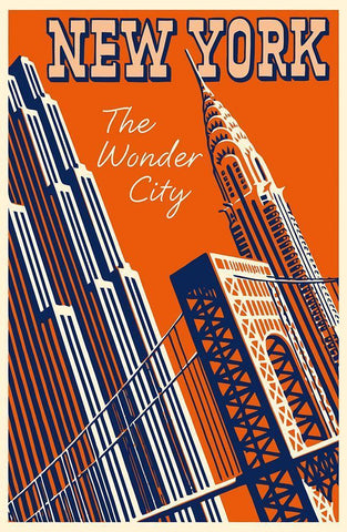 NY the Wonder City White Modern Wood Framed Art Print with Double Matting by Vintage Apple Collection