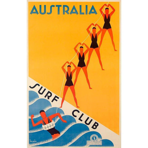 Surf Club Australia Black Modern Wood Framed Art Print with Double Matting by Vintage Apple Collection