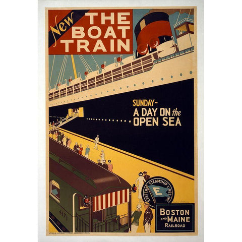 The Boat Train White Modern Wood Framed Art Print by Vintage Apple Collection