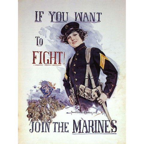 Woman Marines Want to Fight Gold Ornate Wood Framed Art Print with Double Matting by Vintage Apple Collection