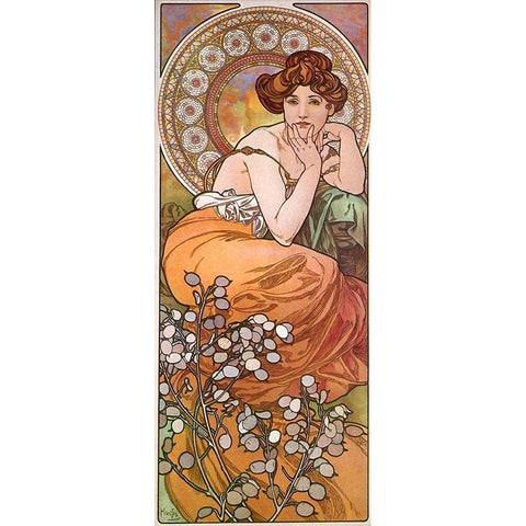 Mucha Topaz Gold Ornate Wood Framed Art Print with Double Matting by Vintage Apple Collection