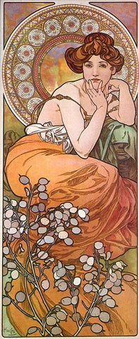 Mucha Topaz White Modern Wood Framed Art Print with Double Matting by Vintage Apple Collection