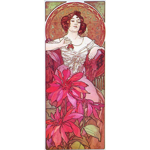 Mucha Ruby Black Modern Wood Framed Art Print with Double Matting by Vintage Apple Collection