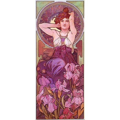 Mucha Amethyst  Gold Ornate Wood Framed Art Print with Double Matting by Vintage Apple Collection