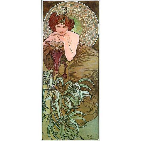 Mucha Emeraude Gold Ornate Wood Framed Art Print with Double Matting by Vintage Apple Collection