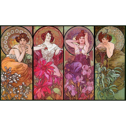 Mucha Topaz Ruby Amethyst Emeraude White Modern Wood Framed Art Print by Vintage Apple Collection