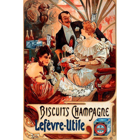 Mucha Biscuits Champagne Lefevre-Utile White Modern Wood Framed Art Print by Vintage Apple Collection