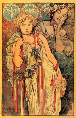 Mucha Daily News White Modern Wood Framed Art Print with Double Matting by Vintage Apple Collection