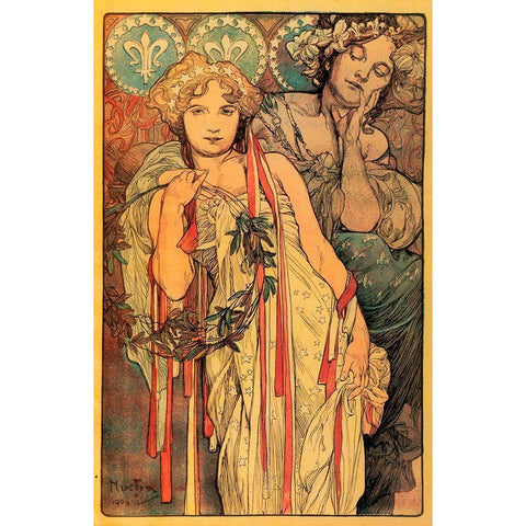 Mucha Daily News White Modern Wood Framed Art Print by Vintage Apple Collection