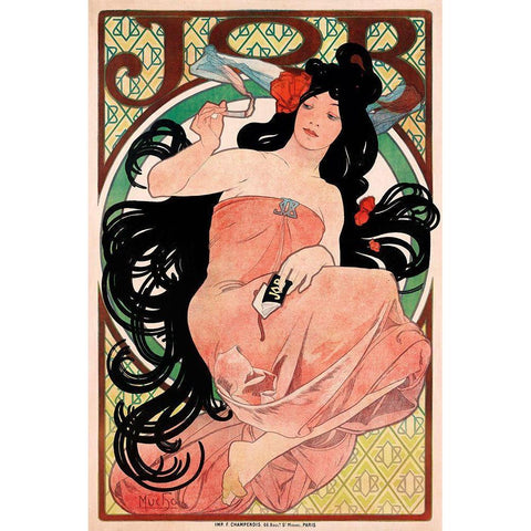 Mucha Job White Modern Wood Framed Art Print by Vintage Apple Collection