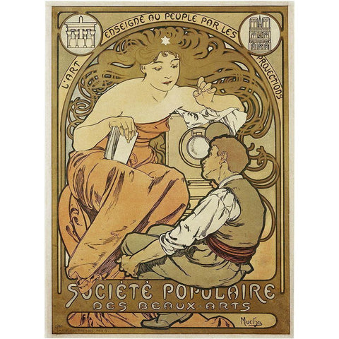 Mucha Societe Populaire White Modern Wood Framed Art Print by Vintage Apple Collection