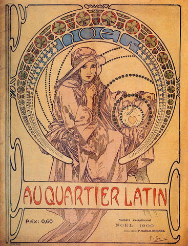 Mucha Quarter Latin Black Ornate Wood Framed Art Print with Double Matting by Vintage Apple Collection