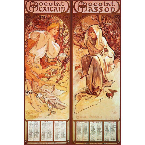 Mucha Chocolat Panels White Modern Wood Framed Art Print by Vintage Apple Collection