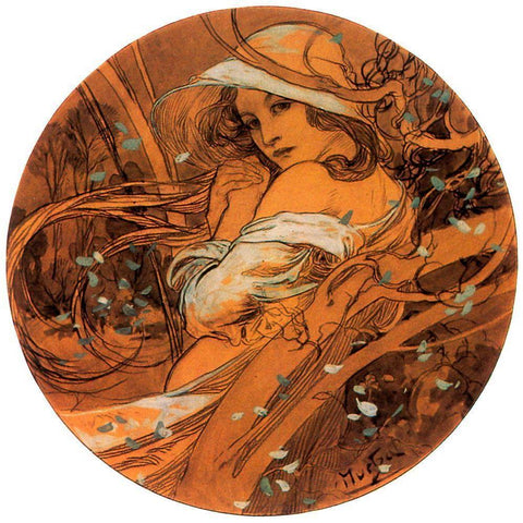 Mucha Winter Medallion Black Modern Wood Framed Art Print with Double Matting by Vintage Apple Collection