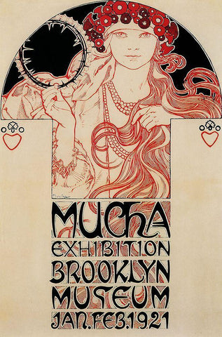 Mucha Brooklyn Exhibition Black Ornate Wood Framed Art Print with Double Matting by Vintage Apple Collection