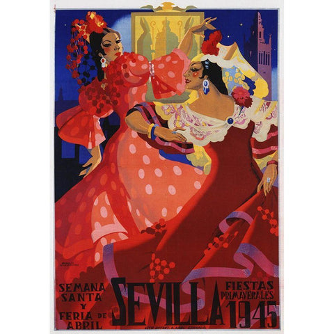 Sevilla  Gold Ornate Wood Framed Art Print with Double Matting by Vintage Apple Collection