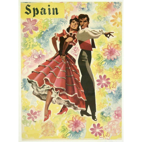 Spain and Flowers White Modern Wood Framed Art Print by Vintage Apple Collection