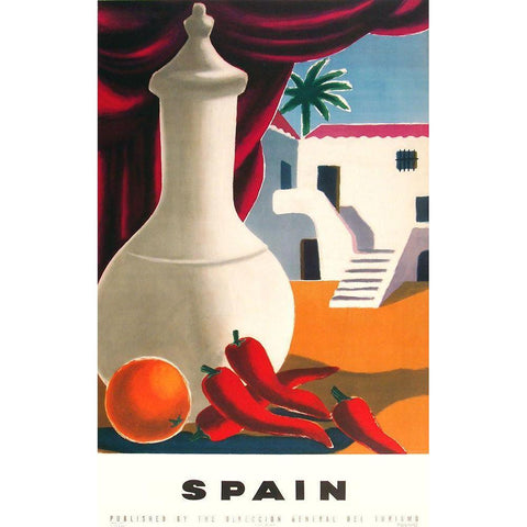 Spain Peppers Black Modern Wood Framed Art Print with Double Matting by Vintage Apple Collection