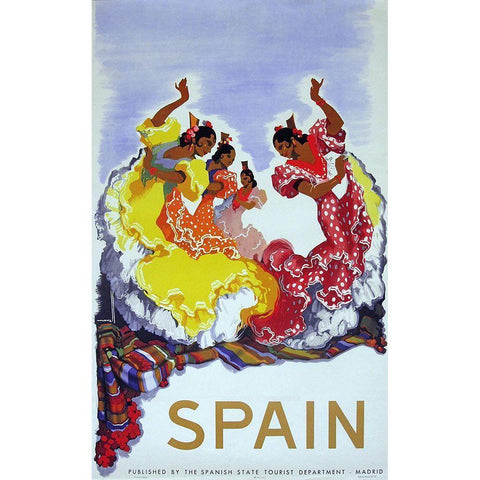 Spain Ladies White Modern Wood Framed Art Print by Vintage Apple Collection