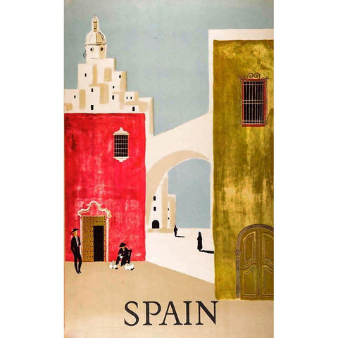 Vintage Travel to Spain Black Modern Wood Framed Art Print with Double Matting by Vintage Apple Collection