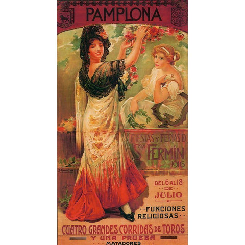 Pamplona I Black Modern Wood Framed Art Print with Double Matting by Vintage Apple Collection