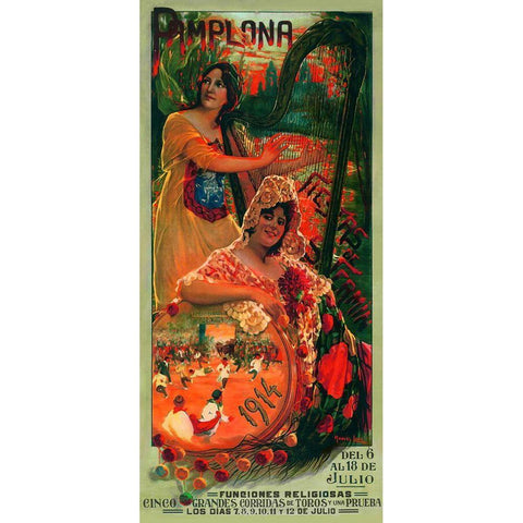 Pamplona IV Gold Ornate Wood Framed Art Print with Double Matting by Vintage Apple Collection