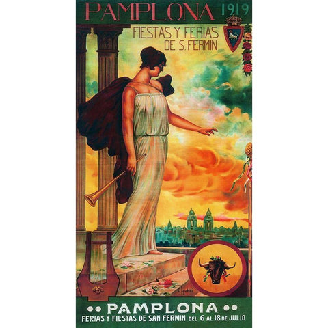 Pamplona V Gold Ornate Wood Framed Art Print with Double Matting by Vintage Apple Collection