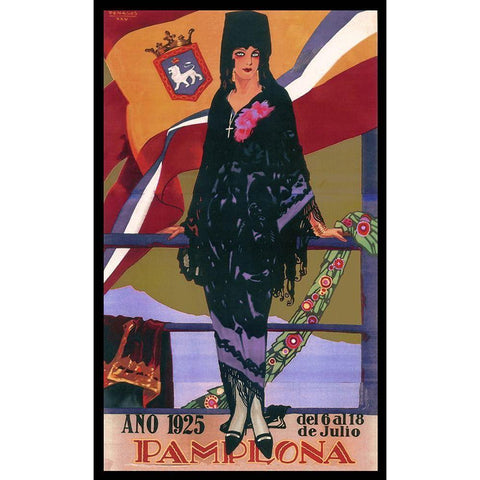 Pamplona X Gold Ornate Wood Framed Art Print with Double Matting by Vintage Apple Collection