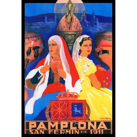 Pamplona XII Gold Ornate Wood Framed Art Print with Double Matting by Vintage Apple Collection