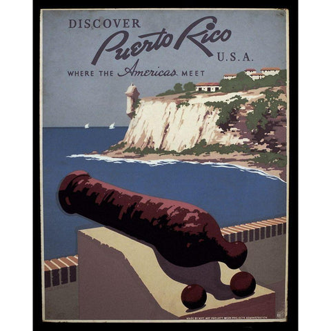 Puerto Rico Black Modern Wood Framed Art Print by Vintage Apple Collection