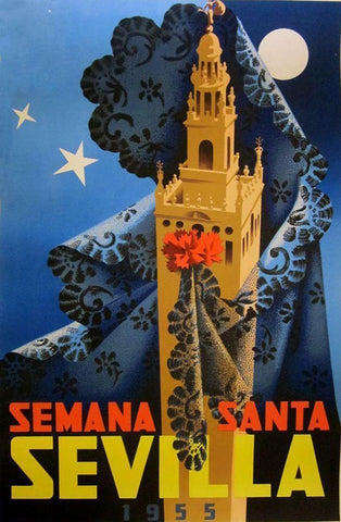 Semana Santa Sevilla IV Black Ornate Wood Framed Art Print with Double Matting by Vintage Apple Collection