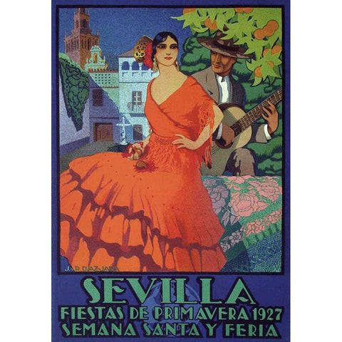 Sevilla Red White Modern Wood Framed Art Print by Vintage Apple Collection