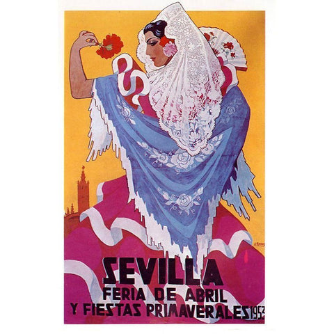 Sevilla April Gold Ornate Wood Framed Art Print with Double Matting by Vintage Apple Collection