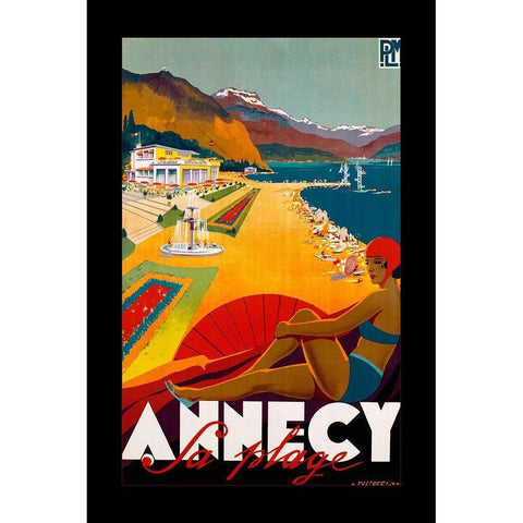 Annecy Black Modern Wood Framed Art Print by Vintage Apple Collection