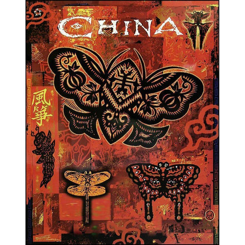 China travel poster White Modern Wood Framed Art Print by Vintage Apple Collection