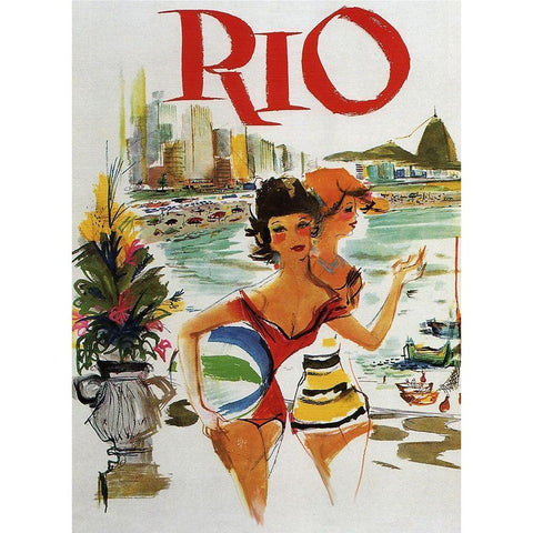 Rio Travel Poster White Modern Wood Framed Art Print by Vintage Apple Collection