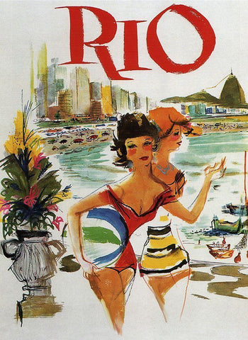 Rio Travel Poster Black Ornate Wood Framed Art Print with Double Matting by Vintage Apple Collection