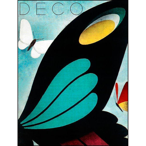 Deco Butterfly Black Modern Wood Framed Art Print with Double Matting by Vintage Apple Collection