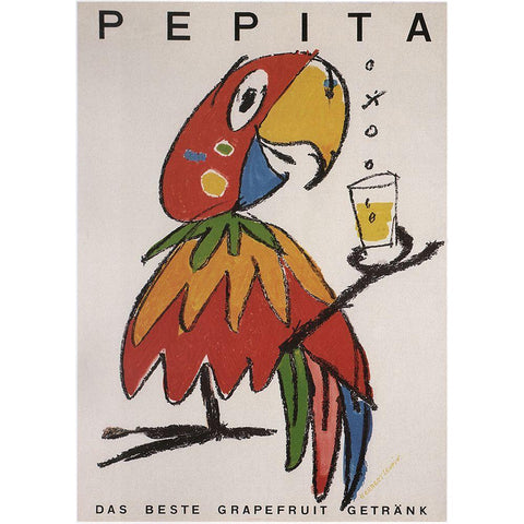 Pepita the Parrot White Modern Wood Framed Art Print by Vintage Apple Collection