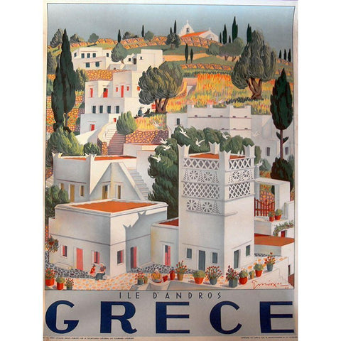 Greece Dandros travel poster White Modern Wood Framed Art Print by Vintage Apple Collection