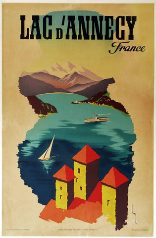 Lac Annecy of France White Modern Wood Framed Art Print with Double Matting by Vintage Apple Collection