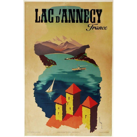 Lac Annecy of France White Modern Wood Framed Art Print by Vintage Apple Collection