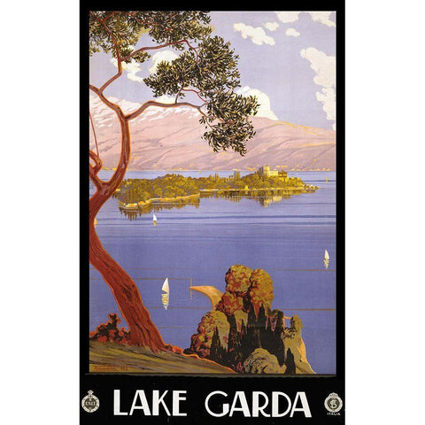 Lake Garda Black Modern Wood Framed Art Print with Double Matting by Vintage Apple Collection