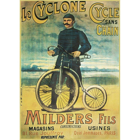 Cyclone Cycle And Chain White Modern Wood Framed Art Print by Vintage Apple Collection