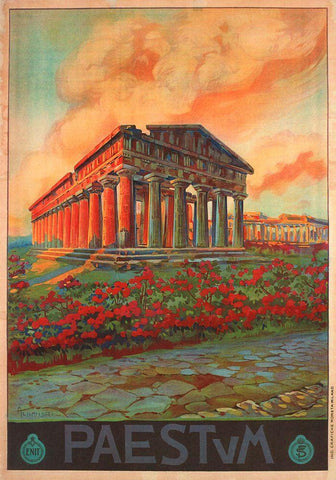 Italy Paestum Black Ornate Wood Framed Art Print with Double Matting by Vintage Apple Collection