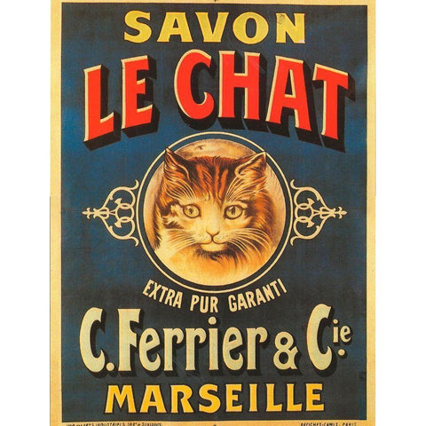 Savon Le Chat White Modern Wood Framed Art Print by Vintage Apple Collection