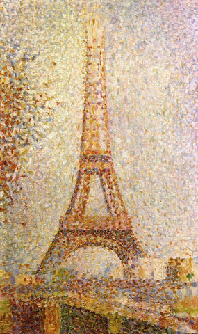 Eiffel Tower by Seurat Black Ornate Wood Framed Art Print with Double Matting by Vintage Apple Collection