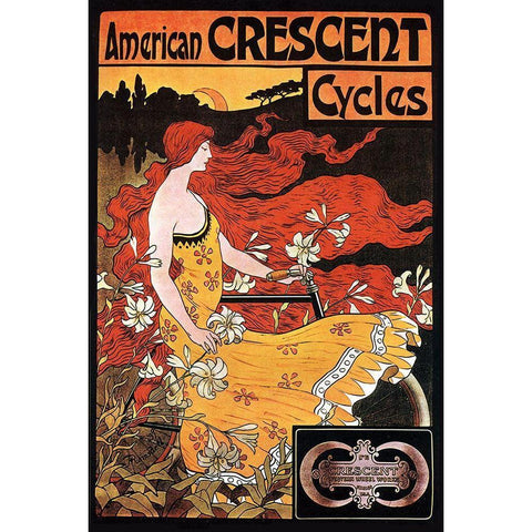 Crescent Cycles Black Modern Wood Framed Art Print with Double Matting by Vintage Apple Collection